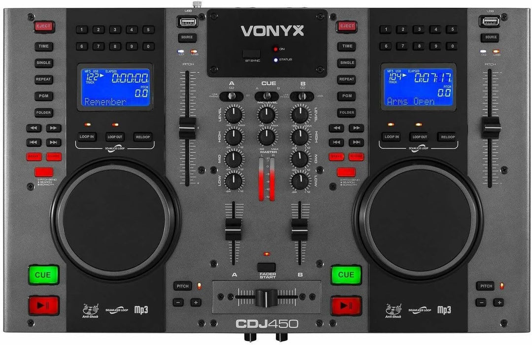 Vonyx CDJ450 - DJ Konsole, DJ Mischpult, DJ Controller mit zwei MP3 CD Mediaplayern, Bluetooth, USB,