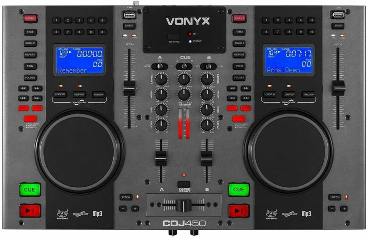 Vonyx CDJ450 - DJ Konsole, DJ Mischpult, DJ Controller mit zwei MP3 CD Mediaplayern, Bluetooth, USB,