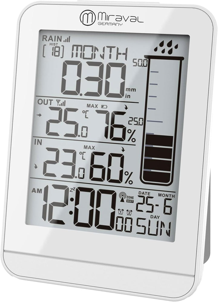 Miraval Design Funk-Wetterstation mit Regenmesser Datumsanzeige LCD-Display Temperaturanzeige Hygrom