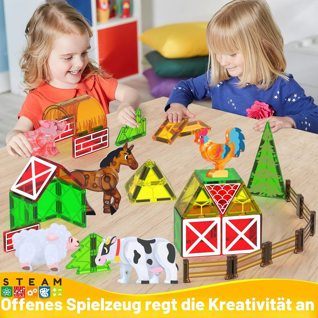 Oriate Magnetische Bausteine, Magnetbausteine Bauernhoftiere für Kinder, Montessori Magnete mit Pfer