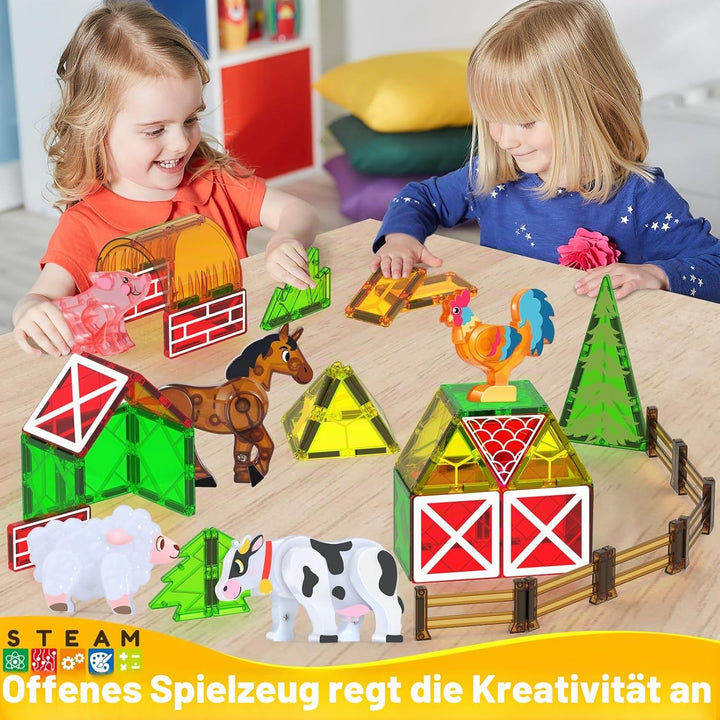 Oriate Magnetische Bausteine, Magnetbausteine Bauernhoftiere für Kinder, Montessori Magnete mit Pfer