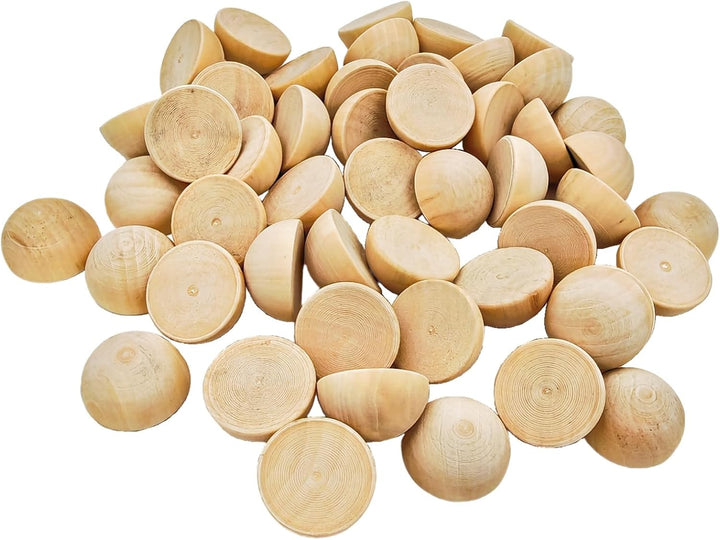 50 Stück halbe Holzperlen 40mm Naturbelassene unbehandelte Holzhalbkugeln Runde gespaltene Holzkugel