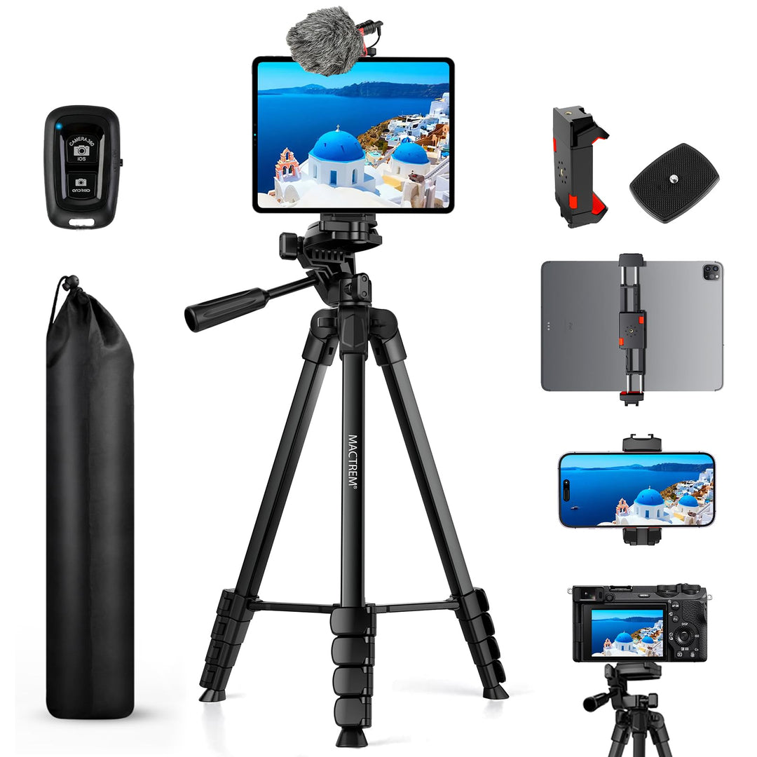 MACTREM 170 cm Aluminium Handy Stativ, Kamera Stativ für Smartphone iPad iPhone Tablet mit 2-in-1 Ha