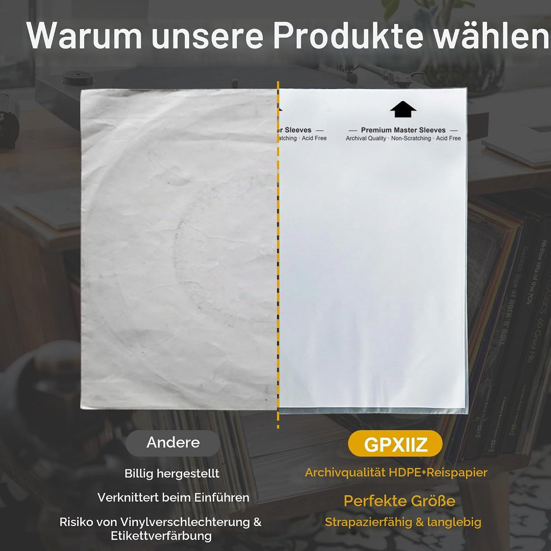 Schallplatten Innenhüllen 12 Zoll, 100 Stück Lp Schutzhüllen, Master Schallplatten Hüllen aus 3-Lagi