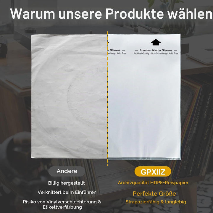 Schallplatten Innenhüllen 12 Zoll, 100 Stück Lp Schutzhüllen, Master Schallplatten Hüllen aus 3-Lagi