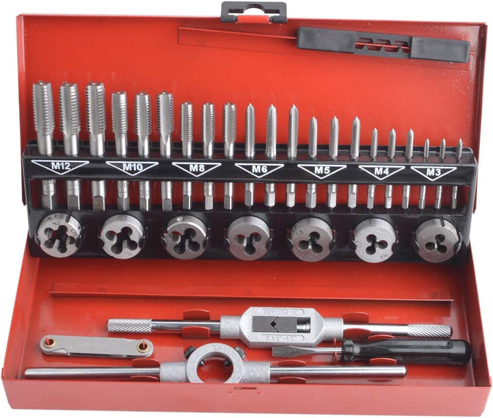 Gunpla 32-tlg. Gewindeschneidsatz Metrisch M3-M12, Wolframstahl Gewindebohrer und Schneideisen Set m