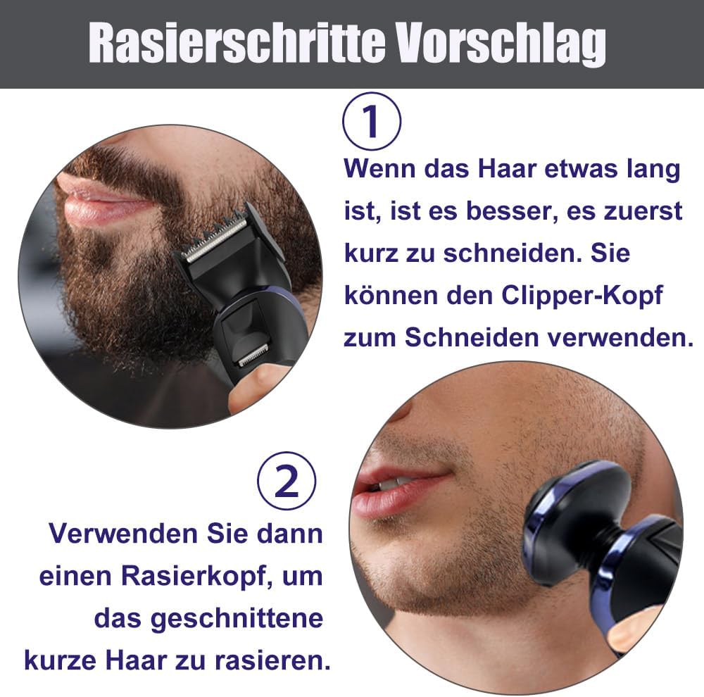 Rasierer Herren elektrisch Elektrorasierer Shaver, 5in1 Rotationsrasierer Präzisionstrimmer IPX7 Ele