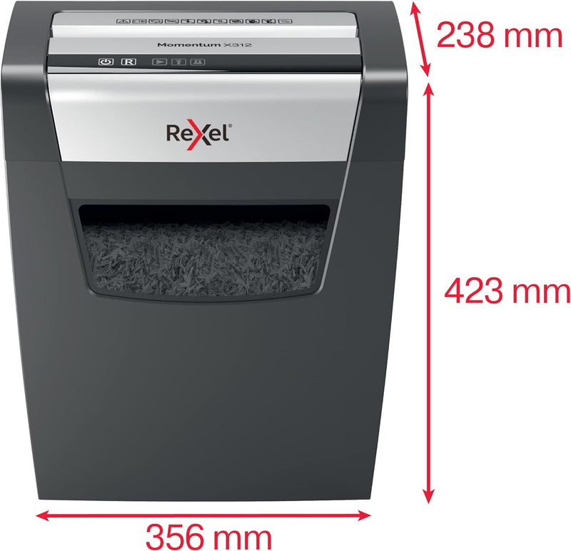 Rexel Aktenvernichter Momentum Slimline X312-SL, Partikelschnitt, 13-12 Blatt A4 (70-80 g/m²) Kapazi