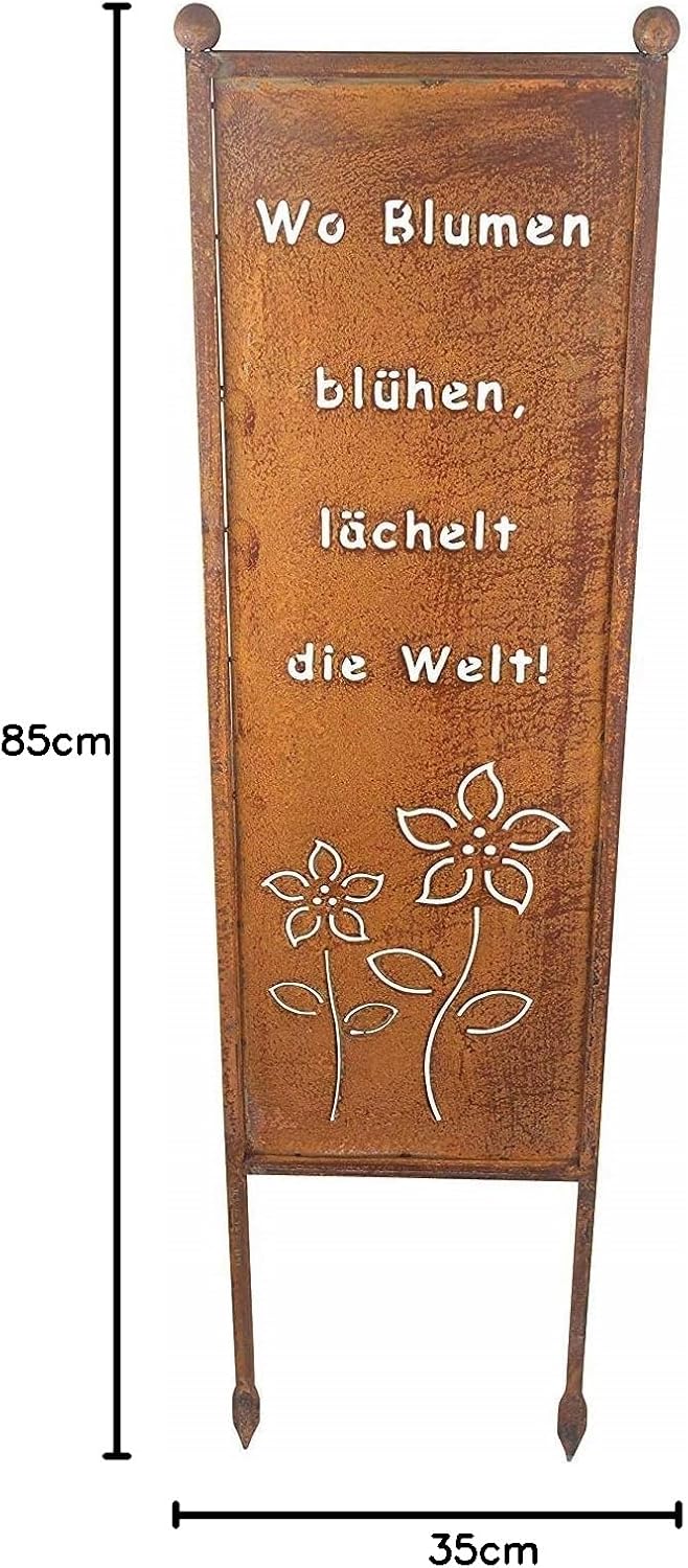 Bornhöft Schild/Spruchtafel Gartenschild Edelrost Rost zum Einstecken rostige Gartendeko (Wo Blumen
