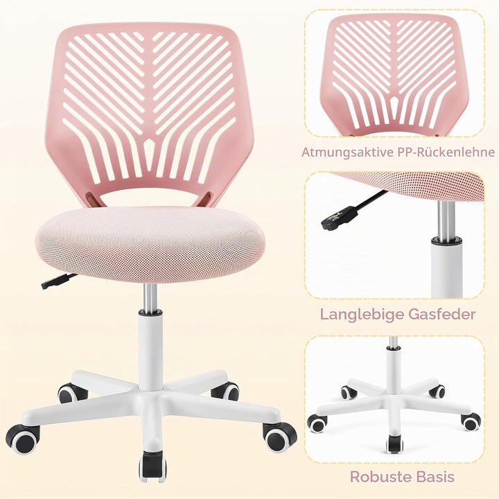 Yaheetech Bürostuhl ohne Armlehnen ergonomisch Schreibtischstuhl Hellrosa | Drehstuhl mit Rücklehne