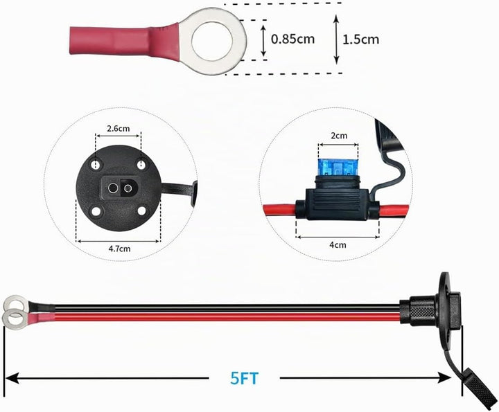 SAE Wetterfest Steckdose Seitenwandanschluss, 12AWG SAE Socket auf Ringkabelschuh Kabel mit 10A 15A