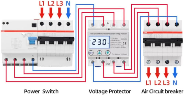 Überspannungsschutz, Einstellbarer Spannungsschutz STVP-932 230V/400V AC 3-Phasen-LCD-Multifunktions