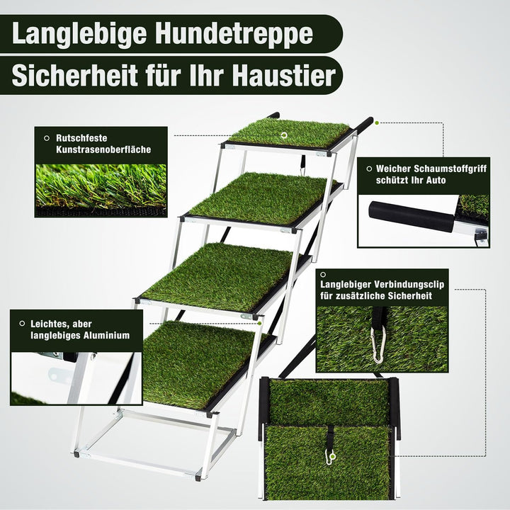 Extra Breit Hunderampe Auto Klappbar,Hundetreppe für Grosse Hunde mit rutschfeste Kunstrasen-Oberflä