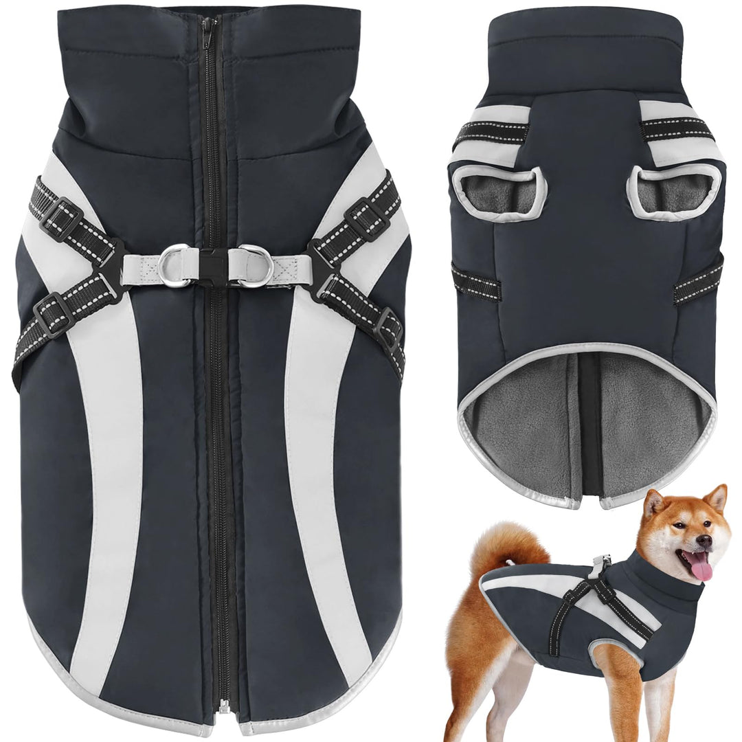 Wasserdichter Hundemäntelmit Geschirr Winter Warme Hundejacke Winddichte Haustier Kleidung Schneeanz