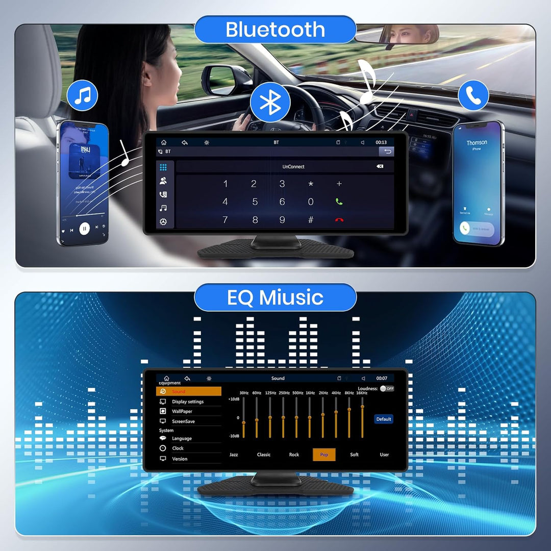Drahtlos CarPlay und Android Auto, Hodozzy 10,26 Zoll Tragbares Autoradio Bluetooth mit IPS Touchscr