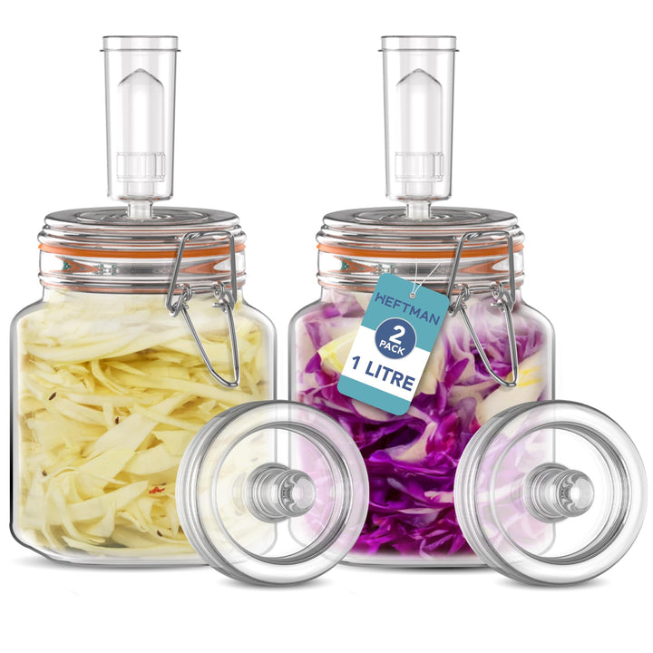 Gärglas mit Luftschleuse, 1 l, ideal für sichere Gärung, Silikondeckel und Gärgewichte, 2 Stück