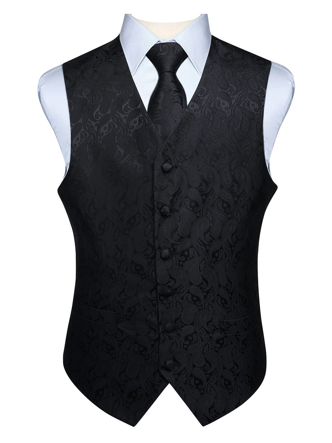 Enlision Herren Paisley Floral Jacquard Weste &amp; Krawatte und Pocket Square Weste Anzug Set XL Schwar