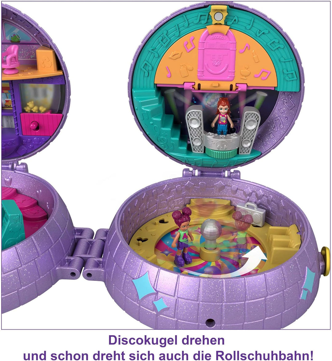 Polly Pocket HCG24 - Skating Spielset, Disco-Thema, 2 Micro-Puppen, 15 Zubehörteile, 1 Modestück, Po