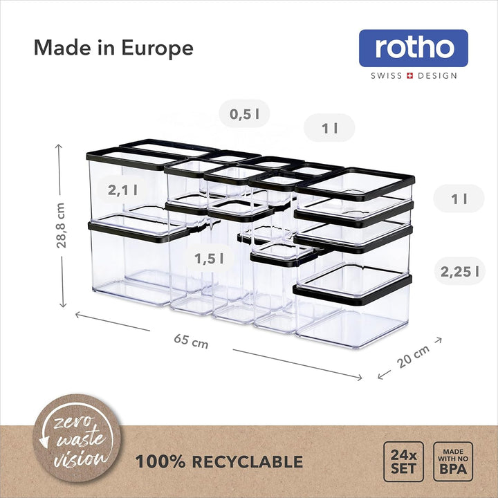 Rotho Loft 24er-Set Vorratsdosen mit Deckel | Behälter für Lebensmittelaufbewahrung | aromadicht & l