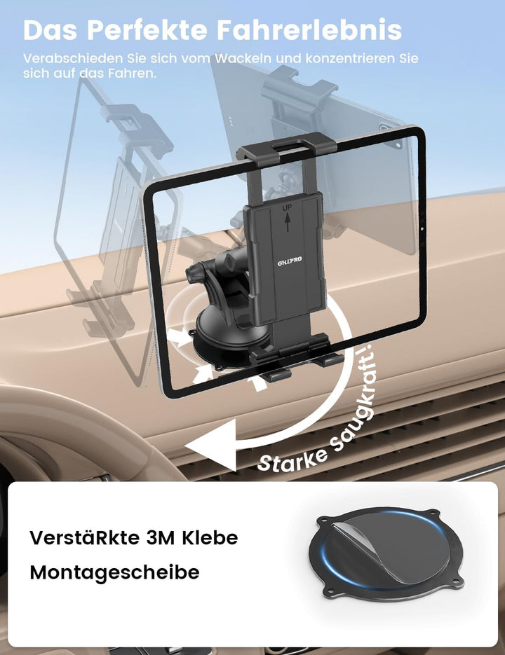OHLPRO Tablet Halterung Auto Windschutzsche & Armaturenbrett Universal 360° Drehung iPad Autohalteru