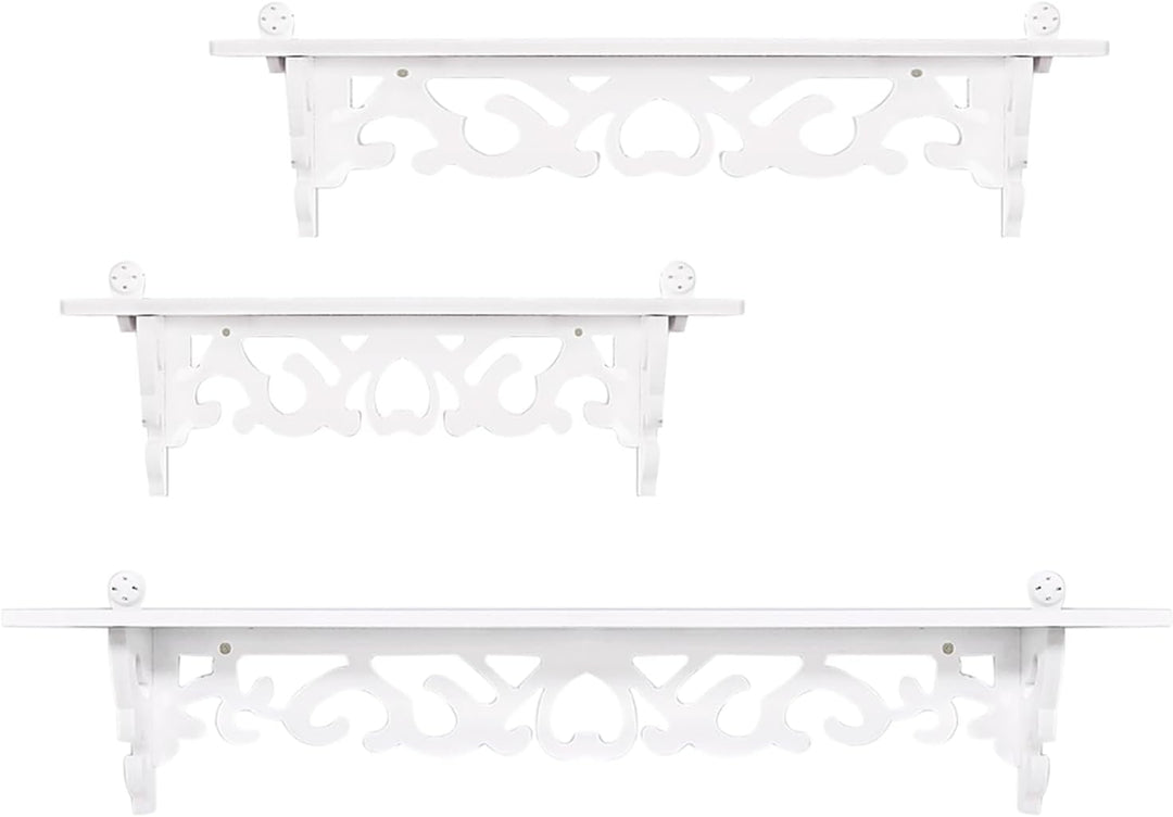 Acouto Display-Wandregal, weiss, 3 Shabby, Schwebendes, Dekoratives, Geschnitztes Aufbewahrungsregal