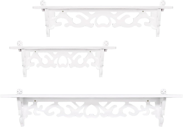 Acouto Display-Wandregal, weiss, 3 Shabby, Schwebendes, Dekoratives, Geschnitztes Aufbewahrungsregal