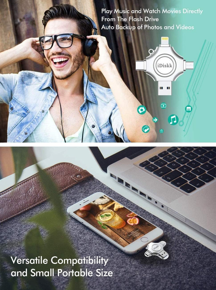 iDiskk 1 TB MFi-zertifizierter Fotospeicher für iPhone, USB-Flash-Laufwerk für USB-C, iPad, Android,