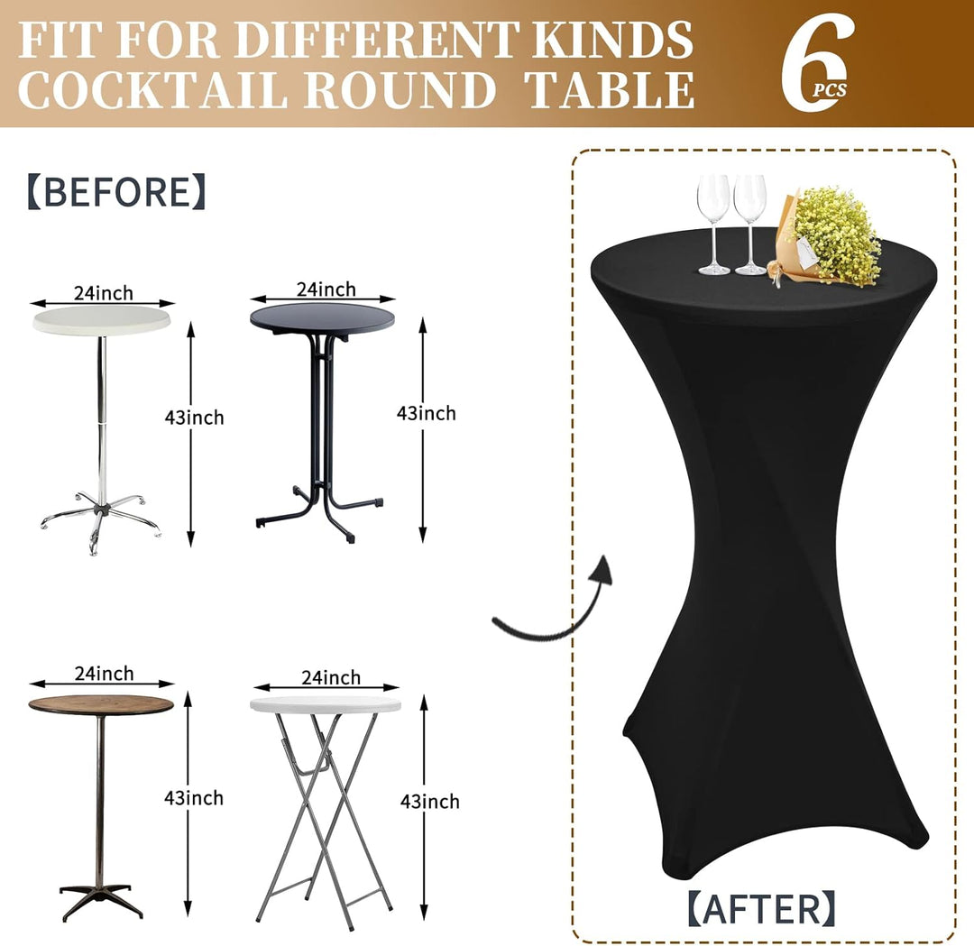 6 Stück Schwarz Stehtisch Hussen Stehtische, Stehtischhusse für Ø 60-65 cm Stehtische und Bistrotisc