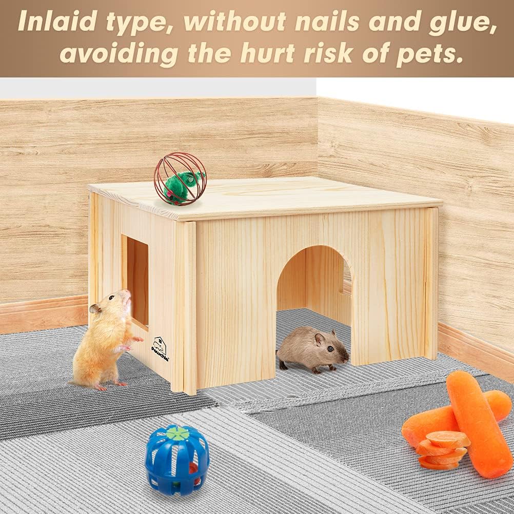 PAWCHIE Hölzerne Hütte mit Fenstern – abnehmbares und grosses Holzhaus, geeignet für Meerschweinchen