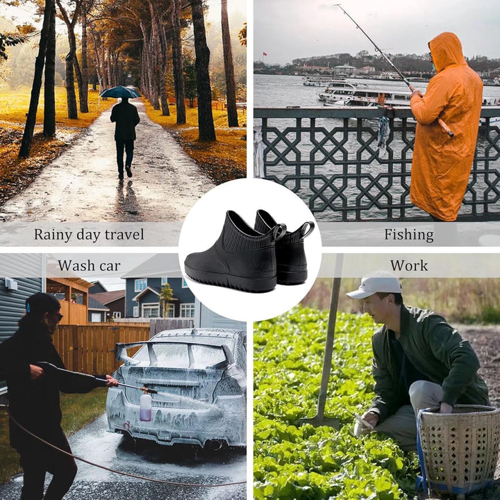 GURGER Herren Gummistiefel Kurz Wasserdicht rutschfest Stadt Regenstiefel 42 EU Schwarz A1, 42 EU Sc
