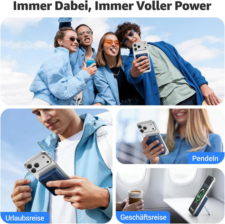 Magnetische Wireless Powerbank 10000mAh, Kompatibel mit MagSafe, Tragbare 15W Kabelloses Schnelllade