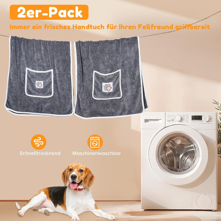 100x50cm Hundehandtuch, 2 Stück Hundehandtuch Extra Saugfähig mit Griffaschen, Mikrofaser-Handtücher