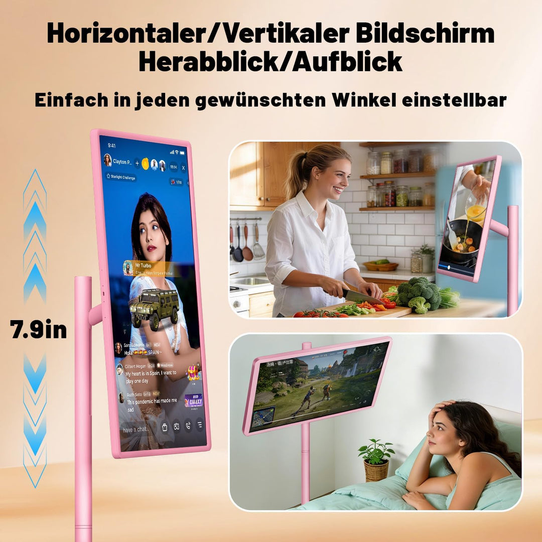 VLH 32 Zoll Portable TV, Mobiler Tragbarer Fernseher auf Rollen, Android 15, EDLA-Zertifiziert, 8G+1