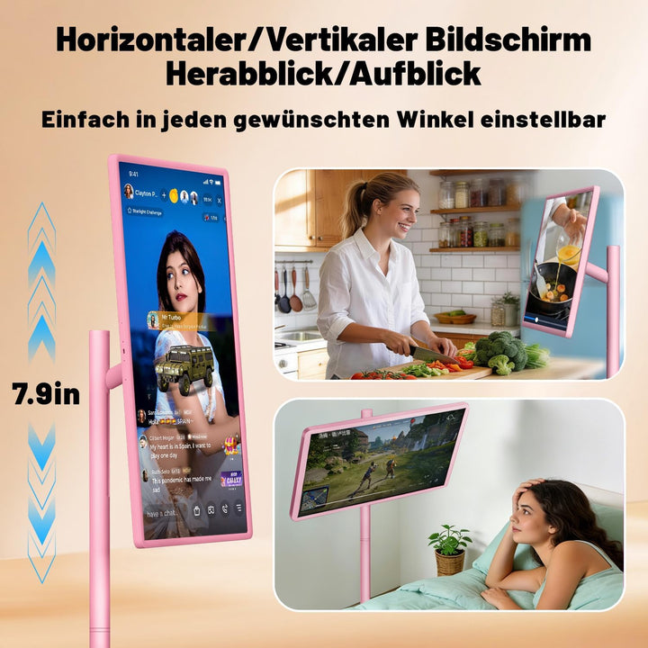 VLH 32 Zoll Portable TV, Mobiler Tragbarer Fernseher auf Rollen, Android 15, EDLA-Zertifiziert, 8G+1