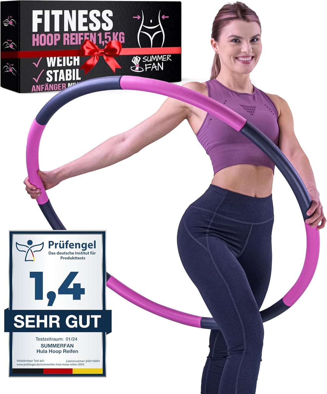 SummerFan Hula Hoop Reifen für Anfänger ohne Wellen und Noppen [1kg bis 1,5kg, 75-100 cm, 6-8 Segmen