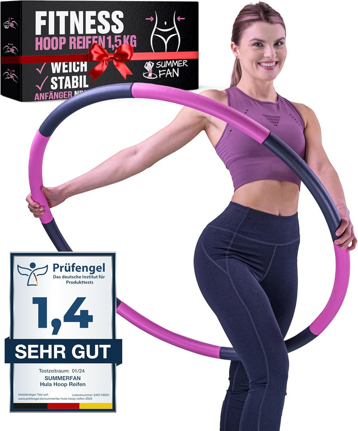 SummerFan Hula Hoop Reifen für Anfänger ohne Wellen und Noppen [1kg bis 1,5kg, 75-100 cm, 6-8 Segmen