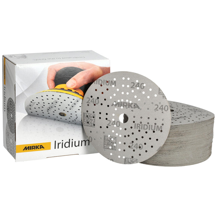 100x MIRKA Haftschleifscheibe IRIDIUM Grip 121L 150mm K.240 f.HO/Metall/Lack/Ku. Korn P240, Korn P24