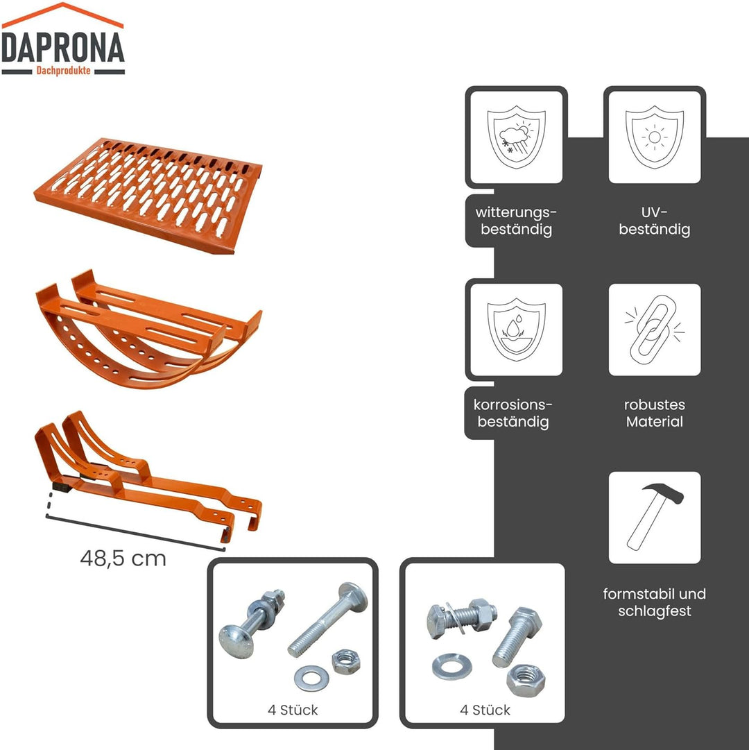 DAPRONA Laufrost Set für gewellte Dachziegel, Dachtritte für Schornsteinfeger Ziegelrot 40cm, inkl.
