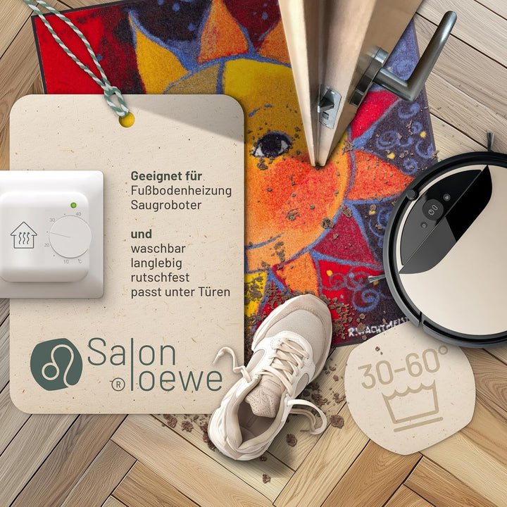 Salonloewe Rosina Wachtmeister Fussmatte Sole 85x85 cm Katzen bunt Wohn-Teppich quadratisch waschbar