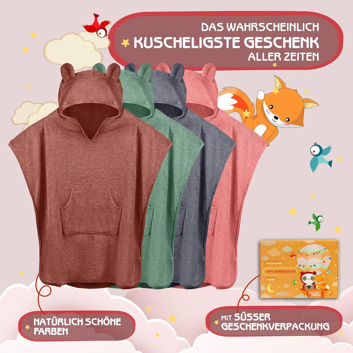 Fuchs&Panda® Badeponcho Extra Warm, Weich & Kuschelig (100% Bambus) | Für Baby & Kinder | Handtuch P