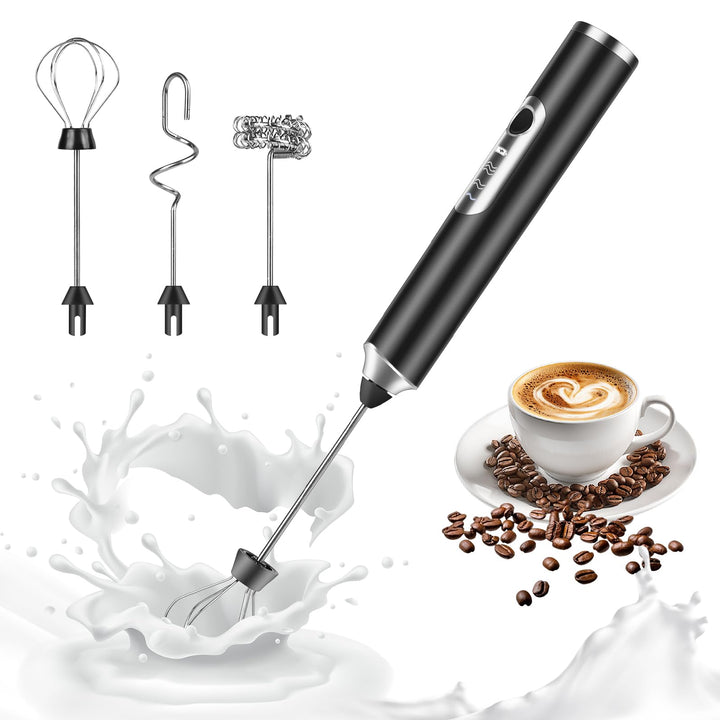 Elektrische Milchaufschäumer Stab Milchschäumer Elektrisch Wiederaufladbar mit 3 Edelstahl-Schneebes
