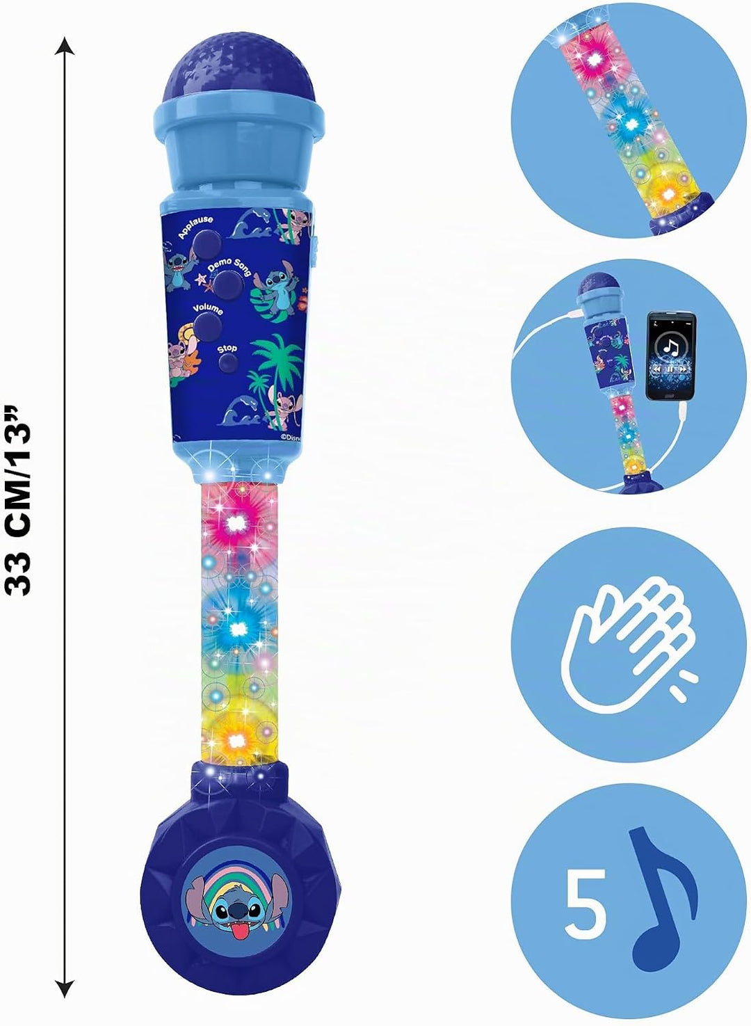 Lexibook, Disney Stitch, Leuchtendes Mikrofon für Kinder, Musikalisches Spielzeug, Eingebauter Lauts