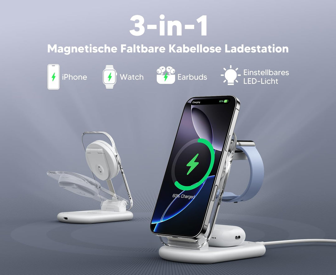 Mukiya Induktive Ladestation Kompatibel mit Ladestation Apple Watch und iPhone, 3 in 1 Magnetisches