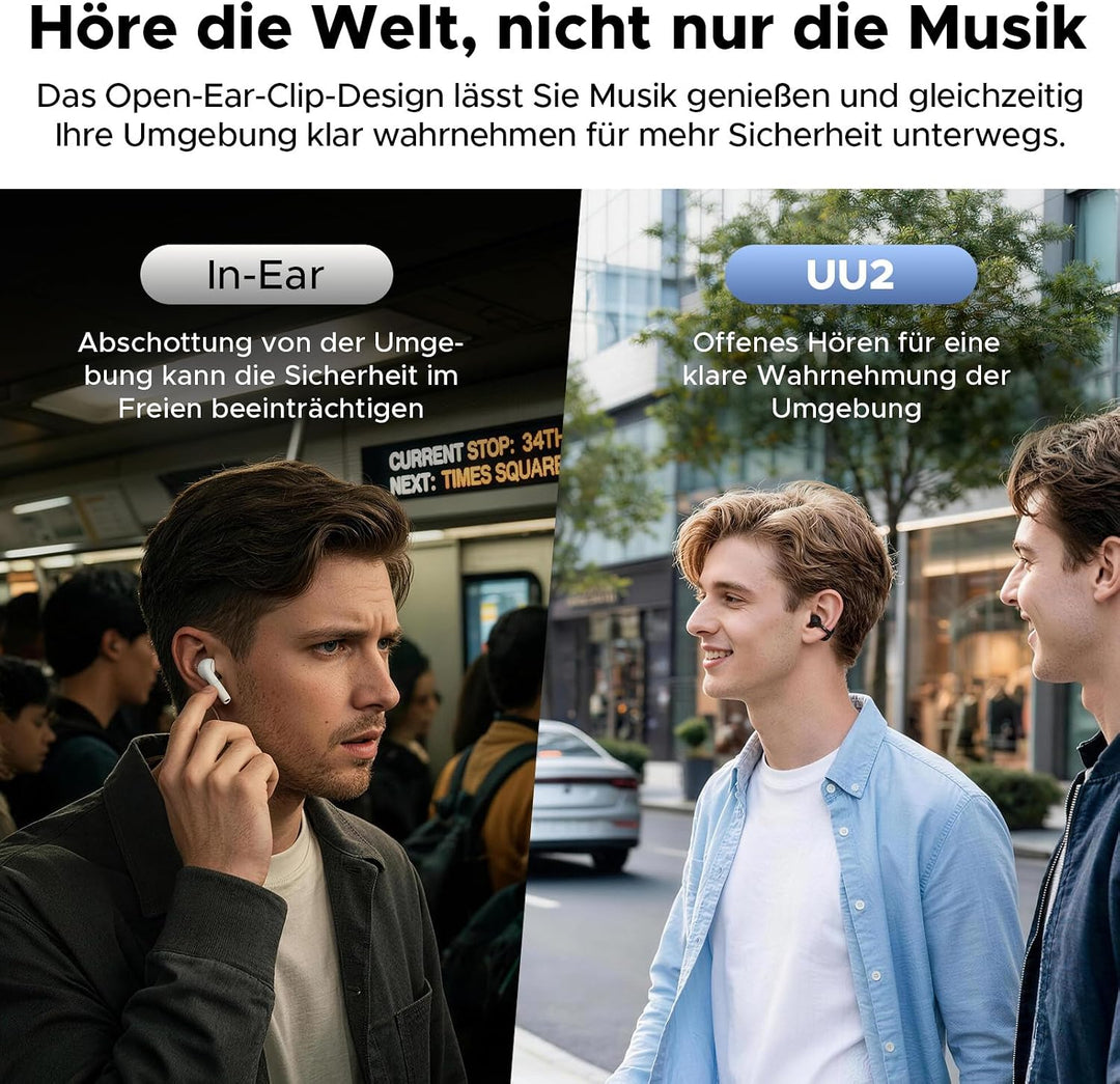 SoundPEATS UU2 Open-Ear Clip Bluetooth-Kopfhörer, Schwarz | 12mm Titan-Membran, LDAC Hi-Res, 42 Std.