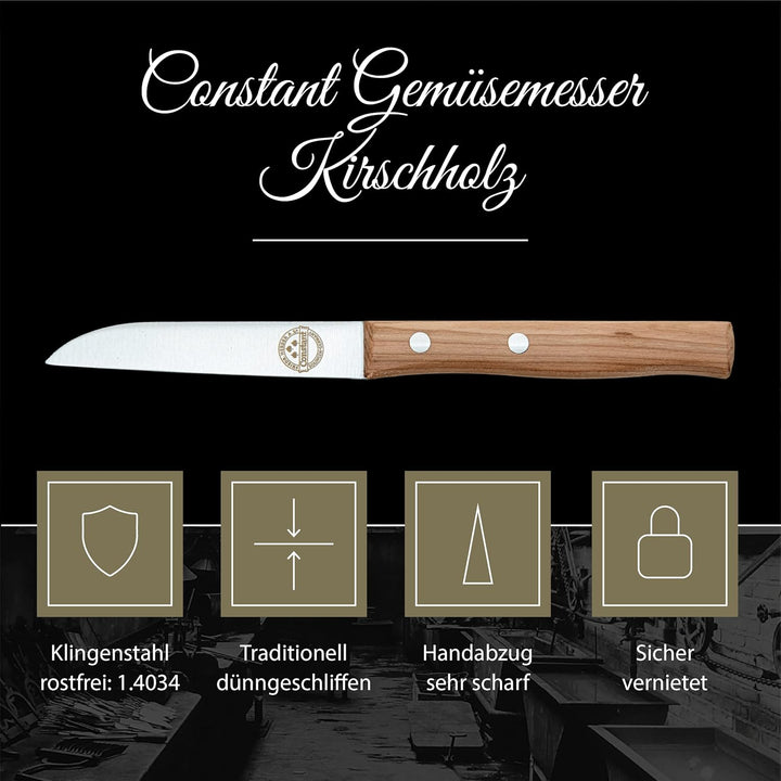 Constant - Solingen Messer mit Holzgriff Kirsche, Premium Gemüsemesser mit rostfreier Klinge aus Chr