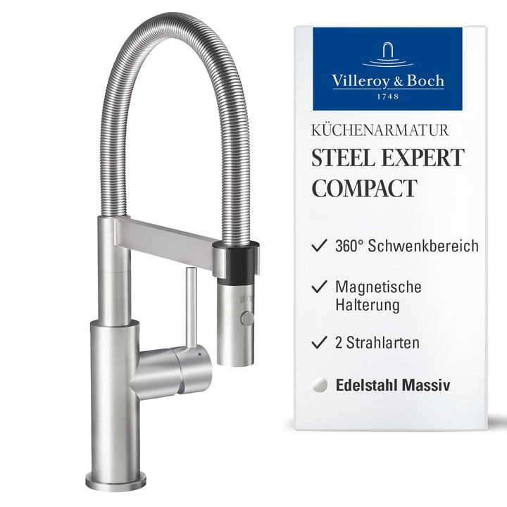 Villeroy & Boch 927300 Steel Expert Compact Spültischarmatur, Edelstahl massiv Edelstahl Massiv Flac