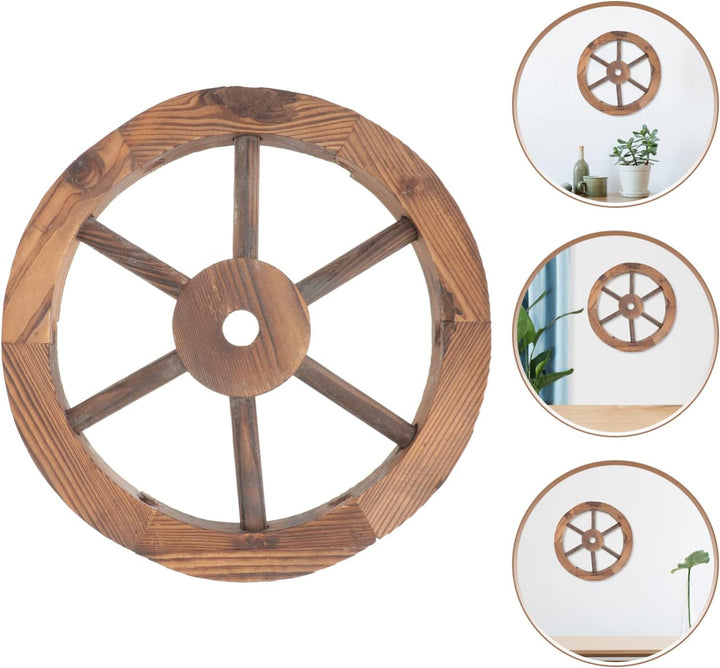 Happyyami Holz Wagenradwandkunst Alte Western Wagenrad Vintage Rustikaler Runder Holzwagen Wagen Wal