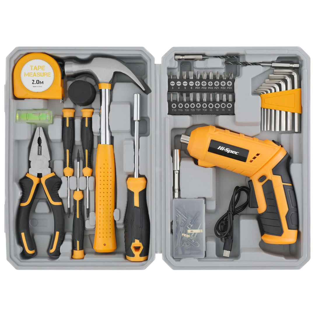 Hi-Spec 42-tlg. Werkzeugkoffer-Set mit Kleinem Akkuschrauber 4V.Komplettes Werkzeugset für Heimwerke