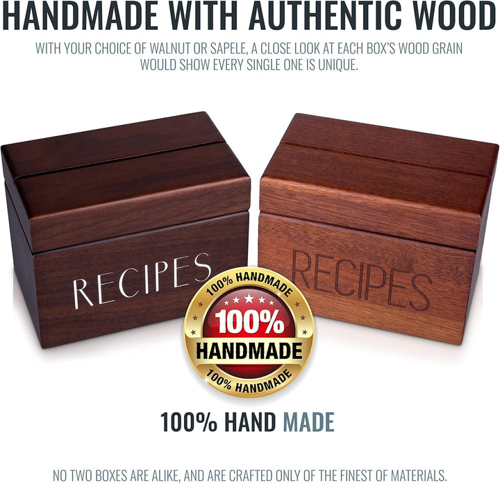 Apace Living Rezeptbox Holz mit blanko Rezeptkarten und Trennkarten – Sapeli Rezeptkiste für die Auf