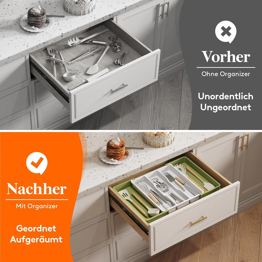 Lifewit Besteckkasten für Schubladen, erweiterbarer grosser Besteckkasten für die Küche, verstellbar
